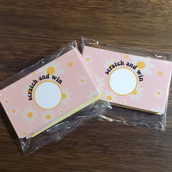 Scratch & Win-Thank You Cards- Party-Shower-Pink with White Daisies - 40 Cards - Picture 4 of 8